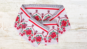 Akai Belt (White & Red roses, thicker) 100% Cotton - OhKimono