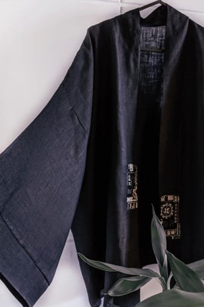 Black Linen Jacket - Linen in Light SS20 for HIM - OhKimono