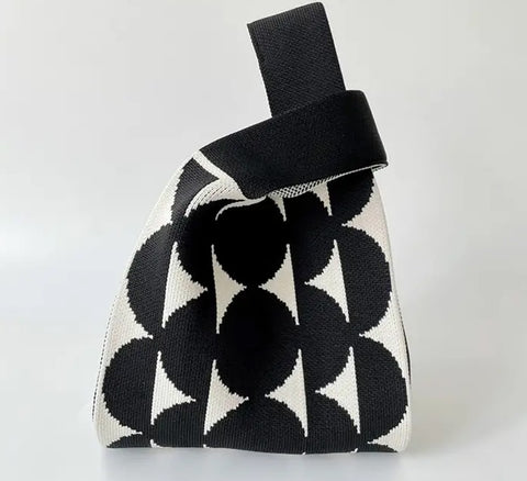 Small bag black and white circle pattern - OhKimono