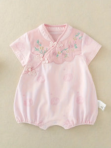 Pink floral bodysuit cotton pink