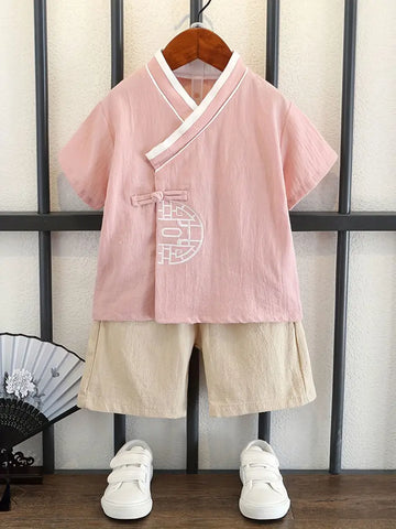 Chinese inspired set cotton pink girls