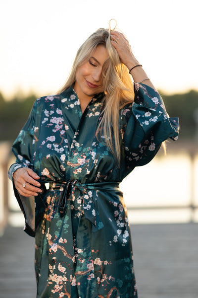 Chinese bloom short kimono green