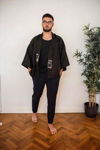 Black Linen Jacket - Linen in Light SS20 for HIM - OhKimono