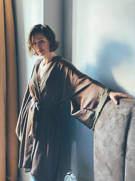 Sable Kimono Midi Silk and Satin - OhKimono